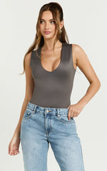 Charlotte Bodysuit - V Neck Bodysuit in Charcoal