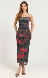 Cherra Midi Dress - Sweetheart Slip Dress in Blur Print