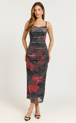 Cherra Midi Dress - Sweetheart Slip Dress in Blur Print