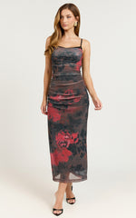 Cherra Midi Dress - Sweetheart Slip Dress in Blur Print