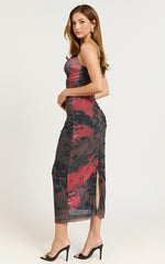 Cherra Midi Dress - Sweetheart Slip Dress in Blur Print