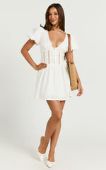 Chriscelle Mini Dress - Lace Detail Fit & Flare Dress in White
