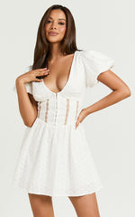 Chriscelle Mini Dress - Lace Detail Fit & Flare Dress in White