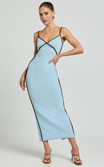 Ciara Midi Dress - V Neck Sleeveless Slip Dress in Blue