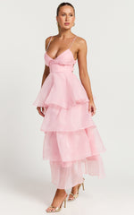 Cindy Midi Dress - Layered Skirt Dress in Soft Pink