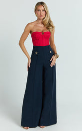 Clara Pants - High Waisted Wide Leg Pants in Navy