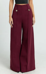 Clara Pants - High Waisted Wide Leg Pants in Wine
