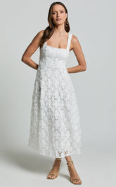 Clarissa Midi Dress - Square Neck Open Back A Line Dress in White