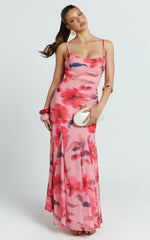 Claudia Maxi Dress - Floral Cowl Neck Godet Dress in Pink Floral