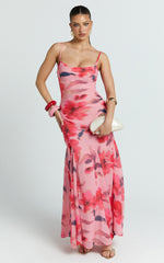 Claudia Maxi Dress - Floral Cowl Neck Godet Dress in Pink Floral