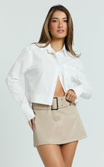 Claudia Top - Long Sleeve Cropped Button Up Top in White