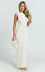 Clementine Maxi Dress - Tip Shoulder Ruched Bodycon Dress in Cream