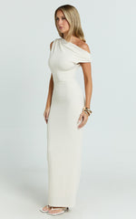Clementine Maxi Dress - Tip Shoulder Ruched Bodycon Dress in Cream