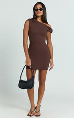 Clementine Mini Dress - Ribbed Off Shoulder Bodycon Dress in Chocolate