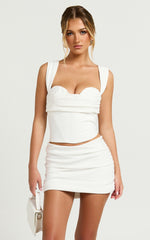 Cleo Mini Skirt - Mid Waisted Gathered Skirt in White