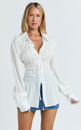 Cody Shirt - Ruched Detail Scrunch Shirt in White