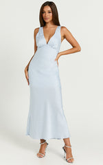 Cohen Midi Dress - Jacquard Satin Midi Dress in Pale Blue