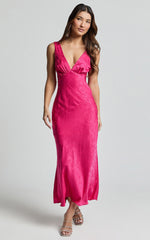 Cohen Midi Dress - Jacquard Satin Midi Dress in Pink