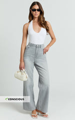 Cole Jeans - High Waist Relaxed Wide Leg Recycled Denim Jeans in Grey