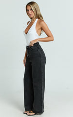 Cole Jeans - High Waist Relaxed Wide Leg Recycled Denim Jeans in Washed Black