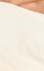 Collins Linen Blend Top - Draped Asymmetrical Neckline Top in Stone