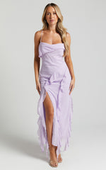 Connie Midi Dress - Ruffle Detail Dress in Lilac