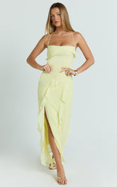 Connie Midi Dress - Ruffle Detail Dress in Lemon