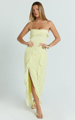 Connie Midi Dress - Ruffle Detail Dress in Lemon