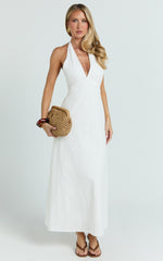 Connor Maxi Dress - Halter Neck Tie Back Dress in White