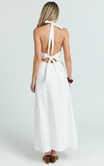 Connor Maxi Dress - Halter Neck Tie Back Dress in White