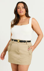 Anna Mini Skirt - High Waisted Cargo Pencil Skirt in Sand