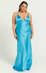 Quincy Maxi Dress - Satin Slip Dress in Blue