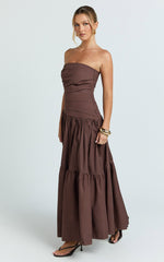 Cora Midi Dress - Strapless Dress in Chocolate