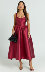 Courtney Midi Dress - Corset Panel Low Back Dress in Wine