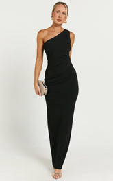 Criselda Maxi Dress - One Shoulder Maxi Dress in Black