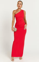Criselda Maxi Dress - One Shoulder Maxi Dress in Red