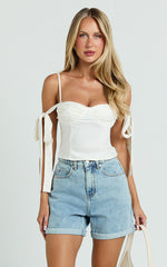 Cristiana Shorts - High Waisted Cuffed Denim in Light Blue Wash