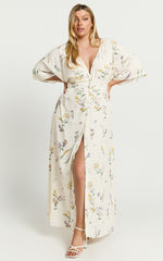 Inka Midi Dress - Short Sleeve Button Down Dress in Botanical Floral