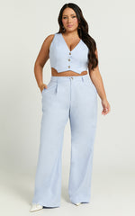 Izara Trousers - Mid Rise Relaxed Straight Leg Tailored Trousers in Light Blue