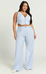 Izara Trousers - Mid Rise Relaxed Straight Leg Tailored Trousers in Light Blue