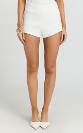 Cybill Shorts - Micro Structured High Waisted Shorts in White
