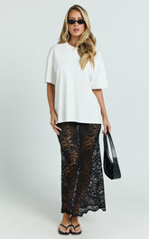 Dahlia Midi Skirt - Lace Skirt in Black
