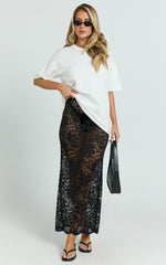 Dahlia Midi Skirt - Lace Skirt in Black