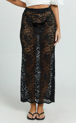 Dahlia Midi Skirt - Lace Skirt in Black