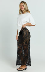 Dahlia Midi Skirt - Lace Skirt in Black