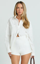 Dahlia Shorts - Paneled High Waisted Tailored Mini Shorts in White