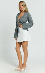 Danielle Mini Skirt - High Waist Pleated Knit Skirt in Cream