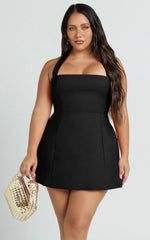 Dante Mini Dress - Halter Neck Tie Tulip Skirt Dress in Black