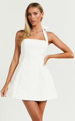 Dante Mini Dress - Halter Neck Tie Tulip Skirt Dress in Off White