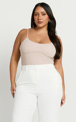 Daramie Bodysuit - Underbust Detail Bodysuit in Sand